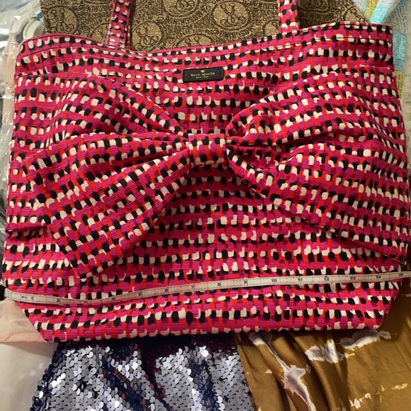 Kate Spade pink & red large bow fabric tote - Picture 10 of 11